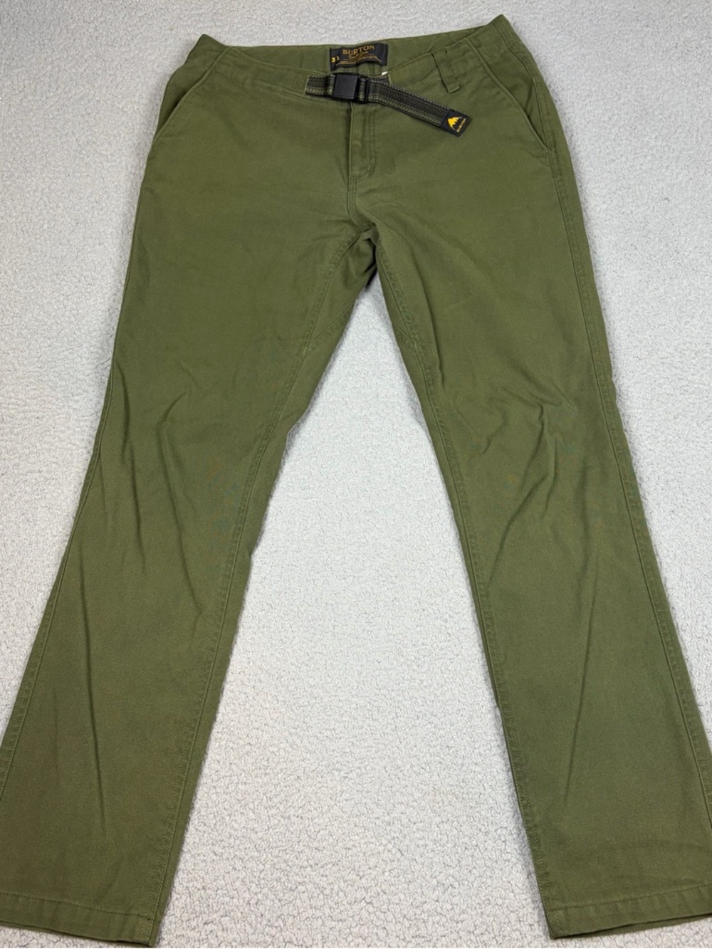 Burton Ridge Pants 31x32 Olive Green Slim Chinos with Integrated Webbing Belt